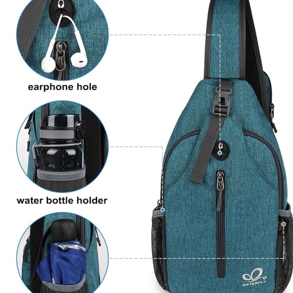 ⚡️FLASH SALE! WATERFLY Crossbody Teal Sling Backpack, Travel, Hiking - Picture 4 of 7